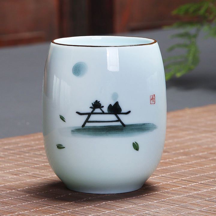 Buddha Stones、鯉、蓮、風景、タンポポ、牡丹、花、陶器のティーカップ、カンフーティーカップ