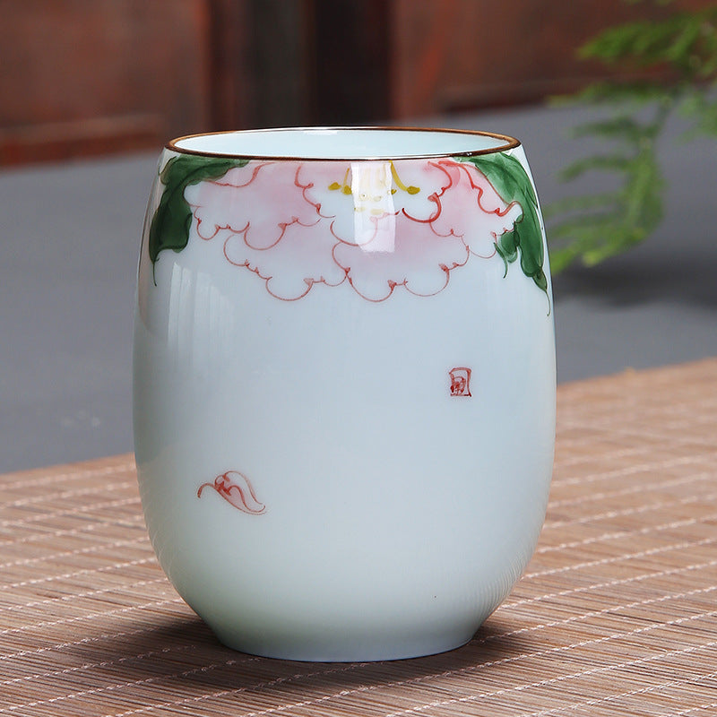 Buddha Stones、鯉、蓮、風景、タンポポ、牡丹、花、陶器のティーカップ、カンフーティーカップ
