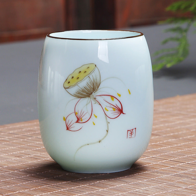 Buddha Stones、鯉、蓮、風景、タンポポ、牡丹、花、陶器のティーカップ、カンフーティーカップ