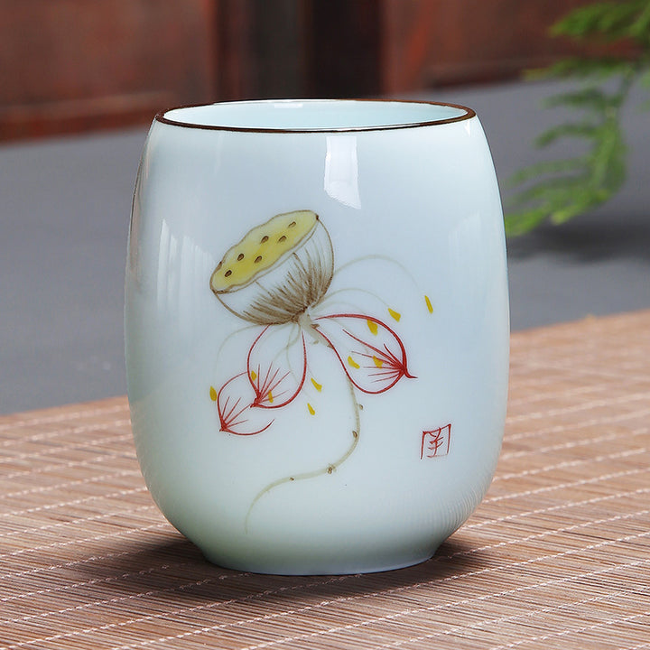 Buddha Stones、鯉、蓮、風景、タンポポ、牡丹、花、陶器のティーカップ、カンフーティーカップ
