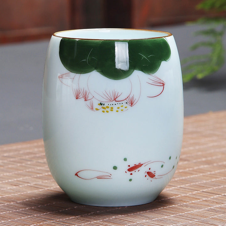 Buddha Stones、鯉、蓮、風景、タンポポ、牡丹、花、陶器のティーカップ、カンフーティーカップ
