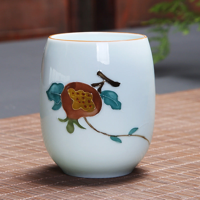 Buddha Stones、鯉、蓮、風景、タンポポ、牡丹、花、陶器のティーカップ、カンフーティーカップ