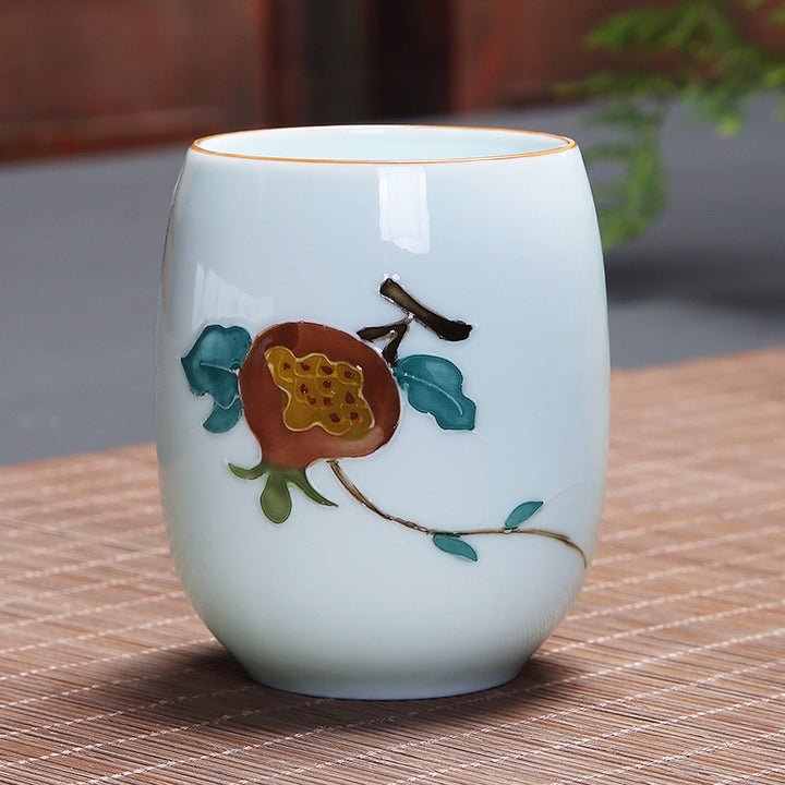 Buddha Stones、鯉、蓮、風景、タンポポ、牡丹、花、陶器のティーカップ、カンフーティーカップ