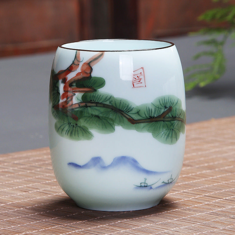 Buddha Stones、鯉、蓮、風景、タンポポ、牡丹、花、陶器のティーカップ、カンフーティーカップ