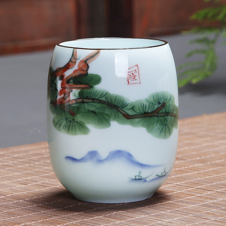 Buddha Stones、鯉、蓮、風景、タンポポ、牡丹、花、陶器のティーカップ、カンフーティーカップ