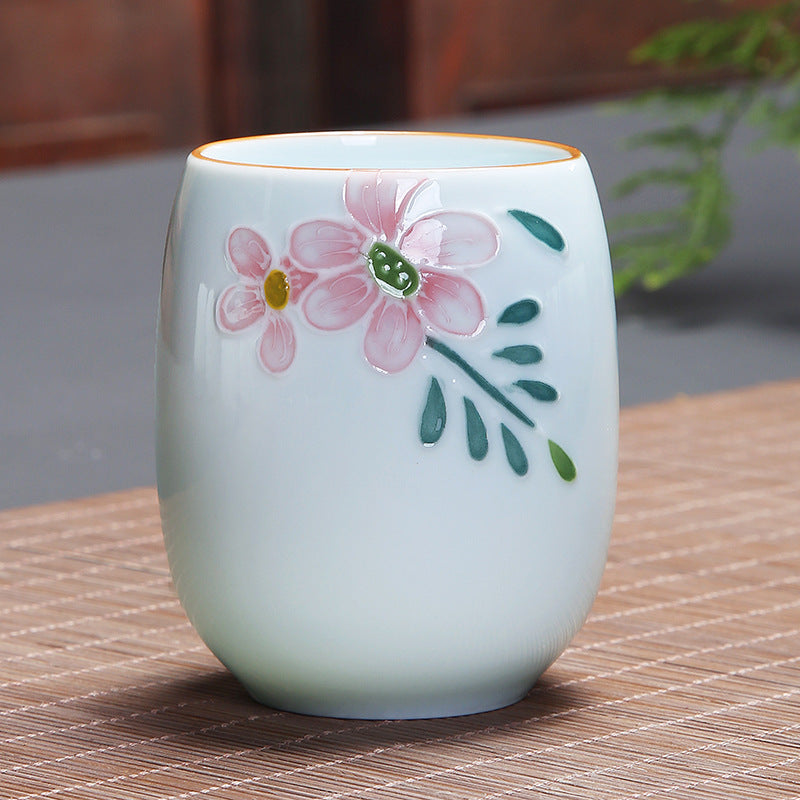 Buddha Stones、鯉、蓮、風景、タンポポ、牡丹、花、陶器のティーカップ、カンフーティーカップ