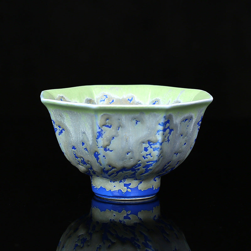 Buddha Stonesレトロ ブルー レッド グラデーション 蓮柄 窯変 陶器 ティーカップ カンフー ティーカップ ボウル