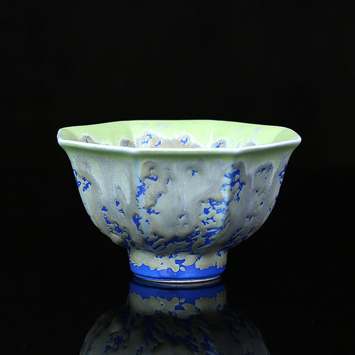 Buddha Stonesレトロ ブルー レッド グラデーション 蓮柄 窯変 陶器 ティーカップ カンフー ティーカップ ボウル