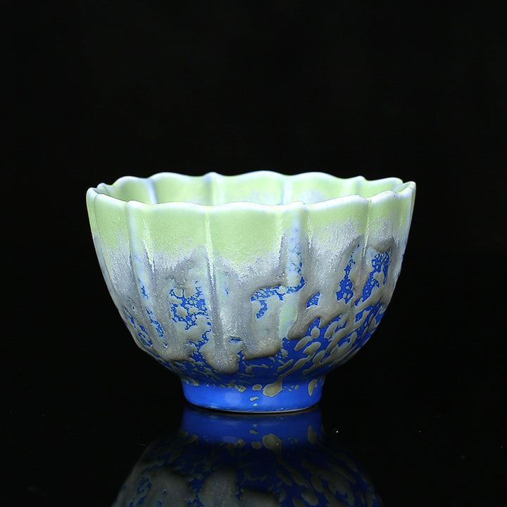 Buddha Stonesレトロ ブルー レッド グラデーション 蓮柄 窯変 陶器 ティーカップ カンフー ティーカップ ボウル
