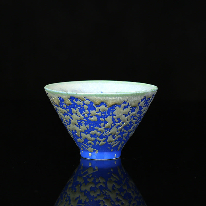 Buddha Stonesレトロ ブルー レッド グラデーション 蓮柄 窯変 陶器 ティーカップ カンフー ティーカップ ボウル