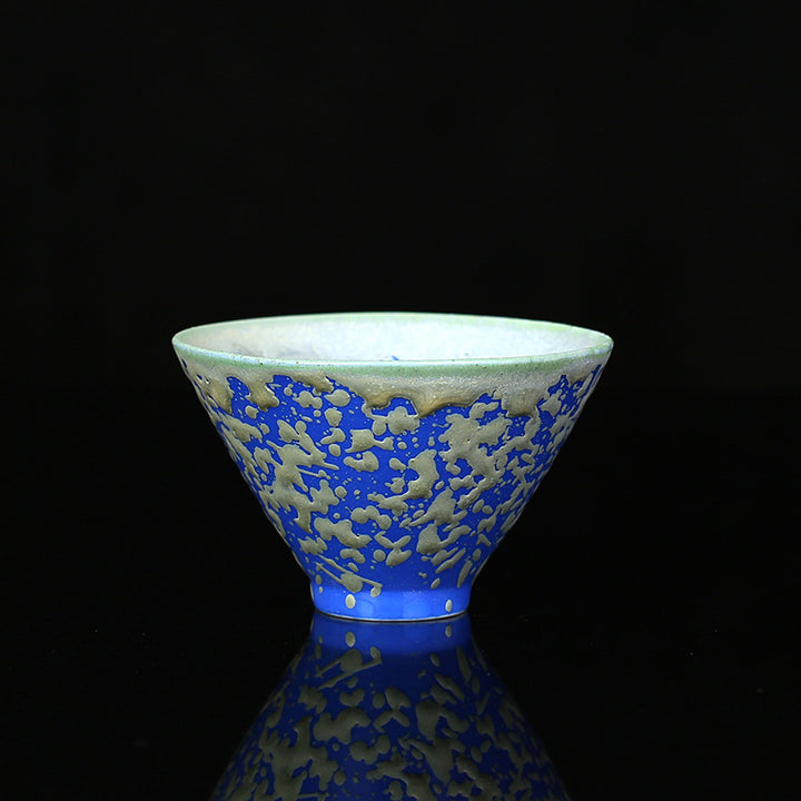 Buddha Stonesレトロ ブルー レッド グラデーション 蓮柄 窯変 陶器 ティーカップ カンフー ティーカップ ボウル