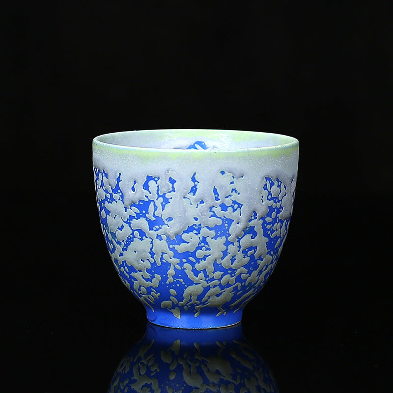 Buddha Stonesレトロ ブルー レッド グラデーション 蓮柄 窯変 陶器 ティーカップ カンフー ティーカップ ボウル