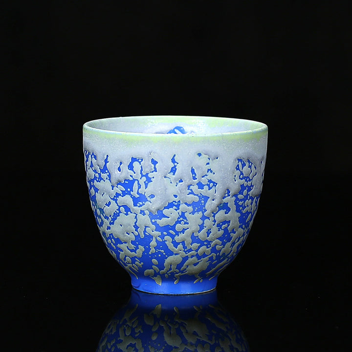 Buddha Stonesレトロ ブルー レッド グラデーション 蓮柄 窯変 陶器 ティーカップ カンフー ティーカップ ボウル