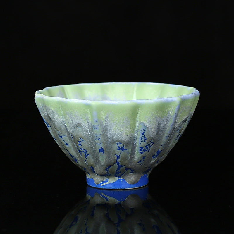 Buddha Stonesレトロ ブルー レッド グラデーション 蓮柄 窯変 陶器 ティーカップ カンフー ティーカップ ボウル