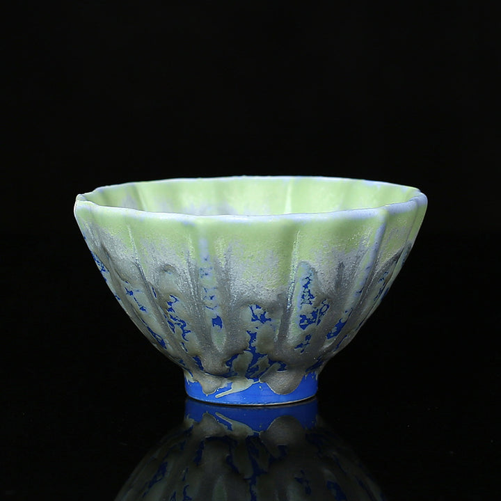Buddha Stonesレトロ ブルー レッド グラデーション 蓮柄 窯変 陶器 ティーカップ カンフー ティーカップ ボウル