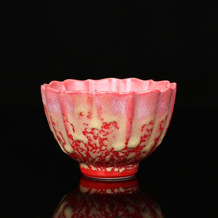 Buddha Stonesレトロ ブルー レッド グラデーション 蓮柄 窯変 陶器 ティーカップ カンフー ティーカップ ボウル