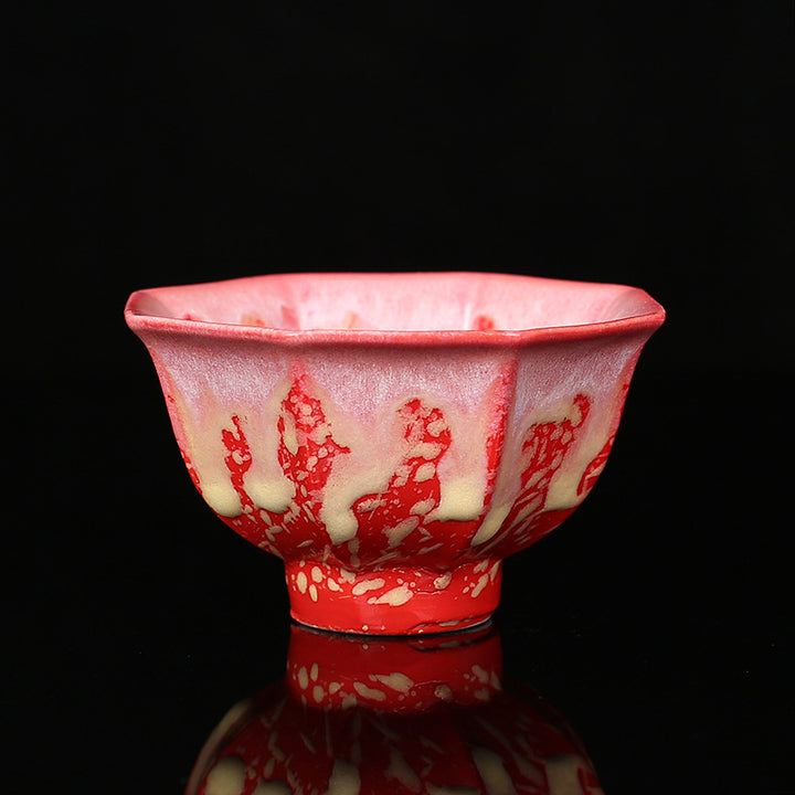 Buddha Stonesレトロ ブルー レッド グラデーション 蓮柄 窯変 陶器 ティーカップ カンフー ティーカップ ボウル