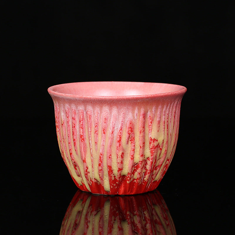 Buddha Stonesレトロ ブルー レッド グラデーション 蓮柄 窯変 陶器 ティーカップ カンフー ティーカップ ボウル