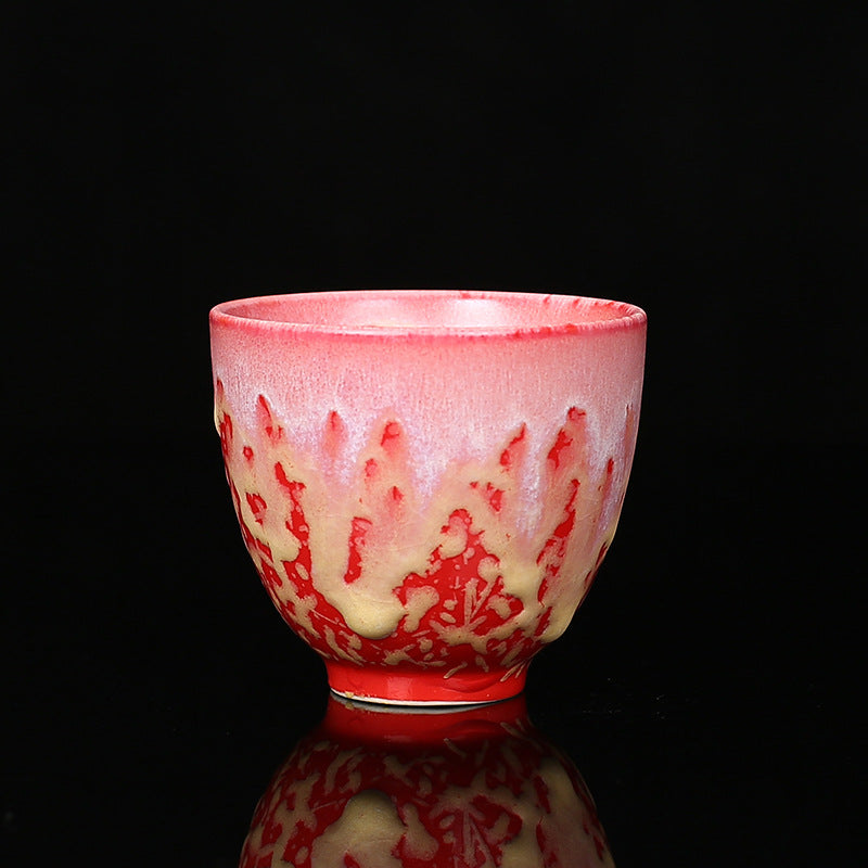 Buddha Stonesレトロ ブルー レッド グラデーション 蓮柄 窯変 陶器 ティーカップ カンフー ティーカップ ボウル