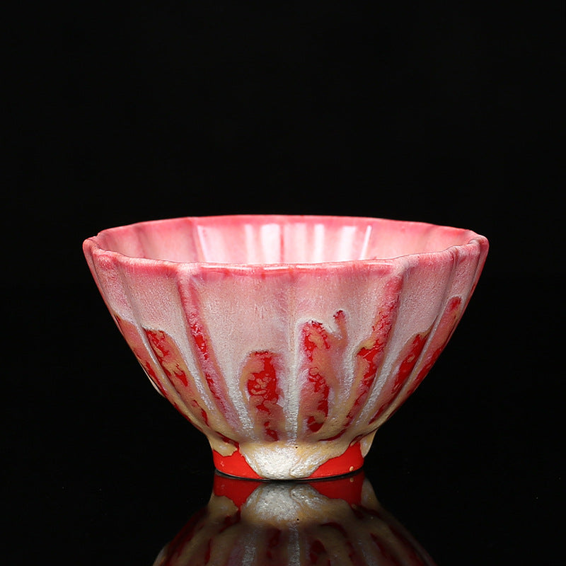Buddha Stonesレトロ ブルー レッド グラデーション 蓮柄 窯変 陶器 ティーカップ カンフー ティーカップ ボウル