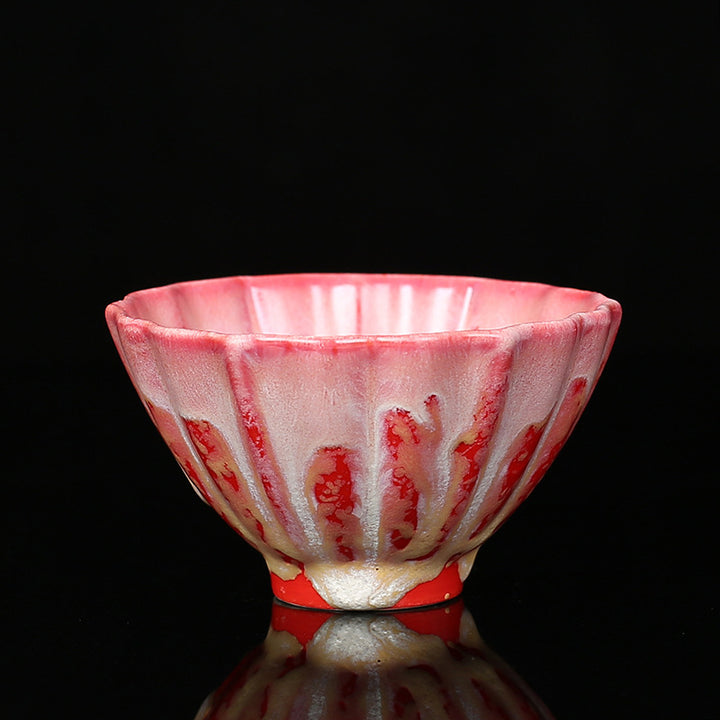Buddha Stonesレトロ ブルー レッド グラデーション 蓮柄 窯変 陶器 ティーカップ カンフー ティーカップ ボウル