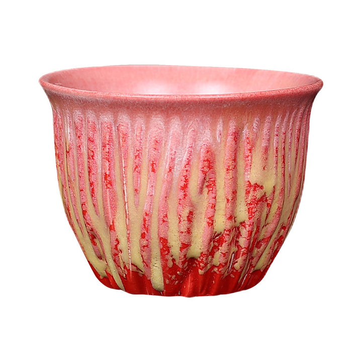 Buddha Stonesレトロ ブルー レッド グラデーション 蓮柄 窯変 陶器 ティーカップ カンフー ティーカップ ボウル