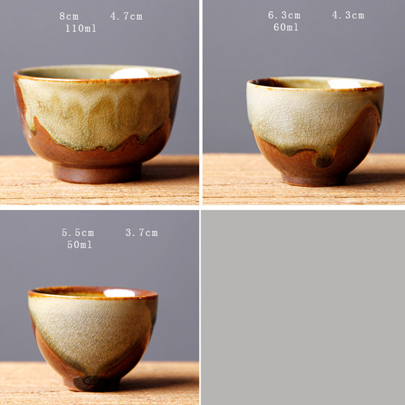 Buddha Stonesヴィンテージ ブラウン ベージュ 窯変 陶器 ティーカップ カンフー ティーカップ ボウル
