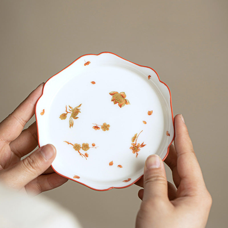 Buddha Stones、白磁の花、陶器、蓋付き蓋碗三彩ティーカップ、カンフーティーカップ＆ソーサー