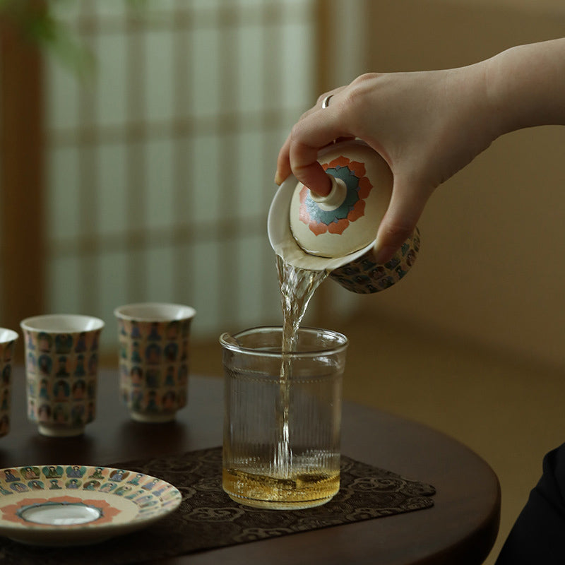 Buddha Stones敦煌色千仏飛天沙文様蓋碗 カンフー茶碗 蓋付き