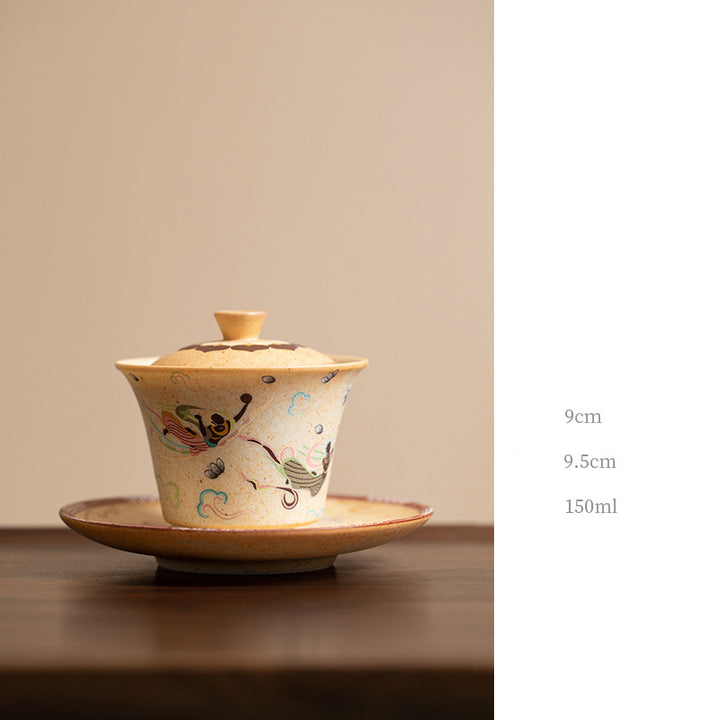 Buddha Stones敦煌色千仏飛天沙文様蓋碗 カンフー茶碗 蓋付き