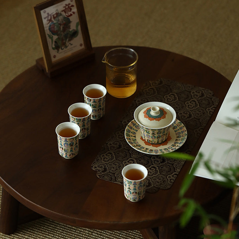 Buddha Stones敦煌色千仏飛天沙文様蓋碗 カンフー茶碗 蓋付き