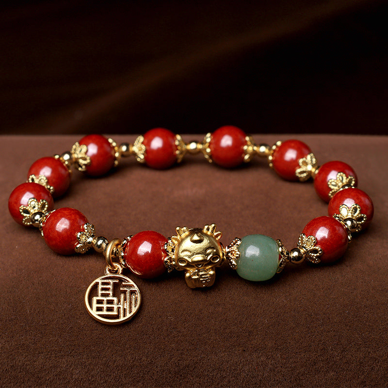 Buddha Stones天然辰砂福文字チャーム祝福ブレスレット