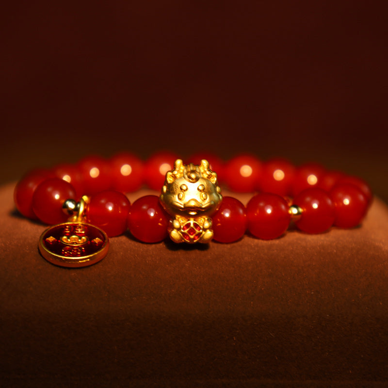 Buddha Stonesの年 天然赤瑪瑙銅貨幸運繁栄を引き寄せるブレスレット