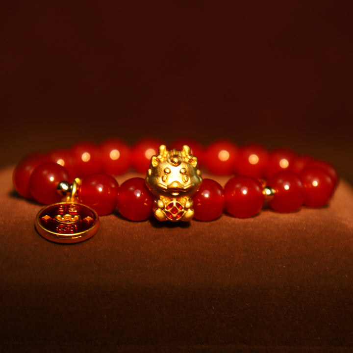 Buddha Stonesの年 天然赤瑪瑙銅貨幸運繁栄を引き寄せるブレスレット