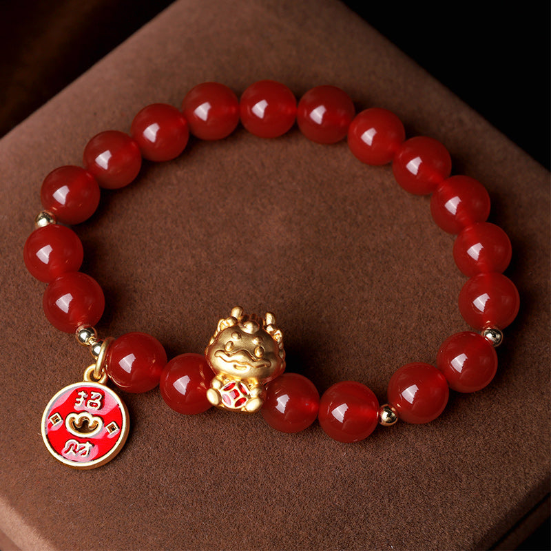 Buddha Stonesの年 天然赤瑪瑙銅貨幸運繁栄を引き寄せるブレスレット