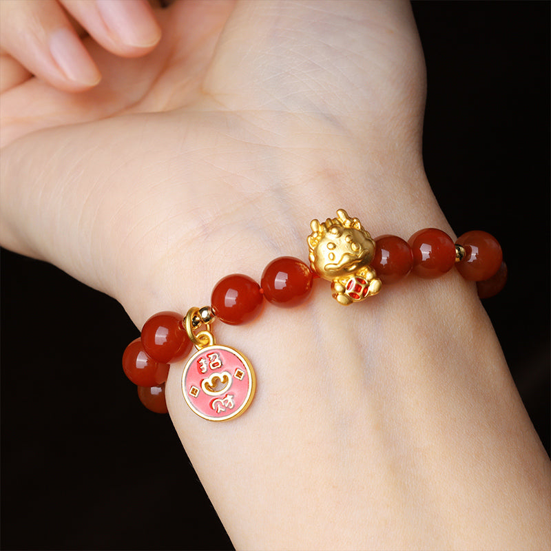Buddha Stonesの年 天然赤瑪瑙銅貨幸運繁栄を引き寄せるブレスレット