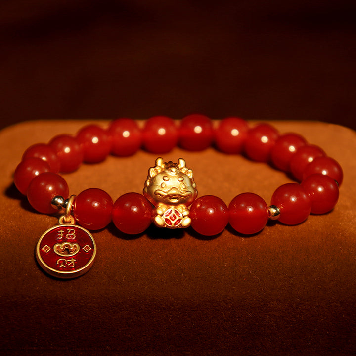 Buddha Stonesの年 天然赤瑪瑙銅貨幸運繁栄を引き寄せるブレスレット