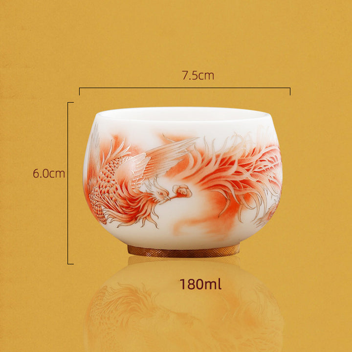 Buddha Stones鳳凰白磁陶器ティーカップカンフーティーカップ