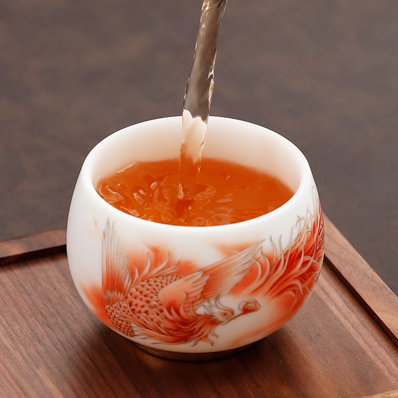 Buddha Stones鳳凰白磁陶器ティーカップカンフーティーカップ