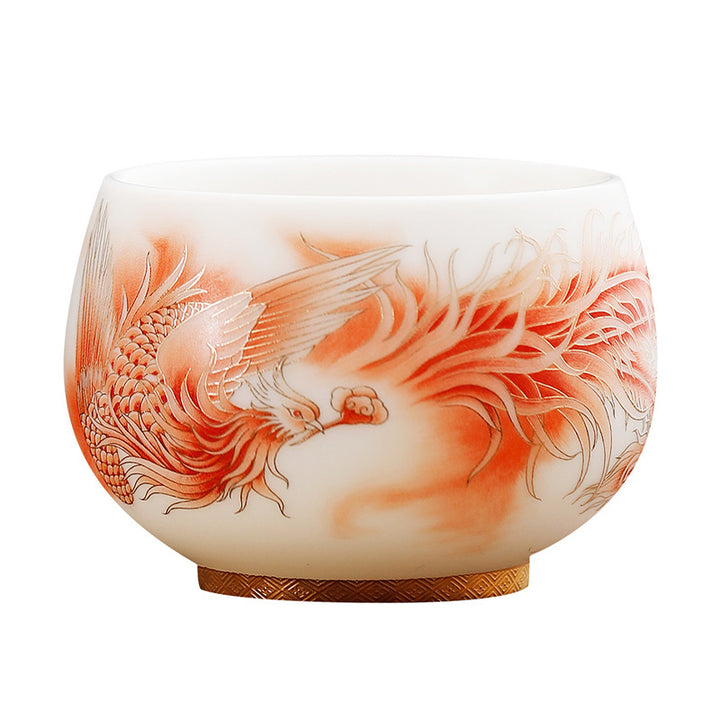 Buddha Stones鳳凰白磁陶器ティーカップカンフーティーカップ