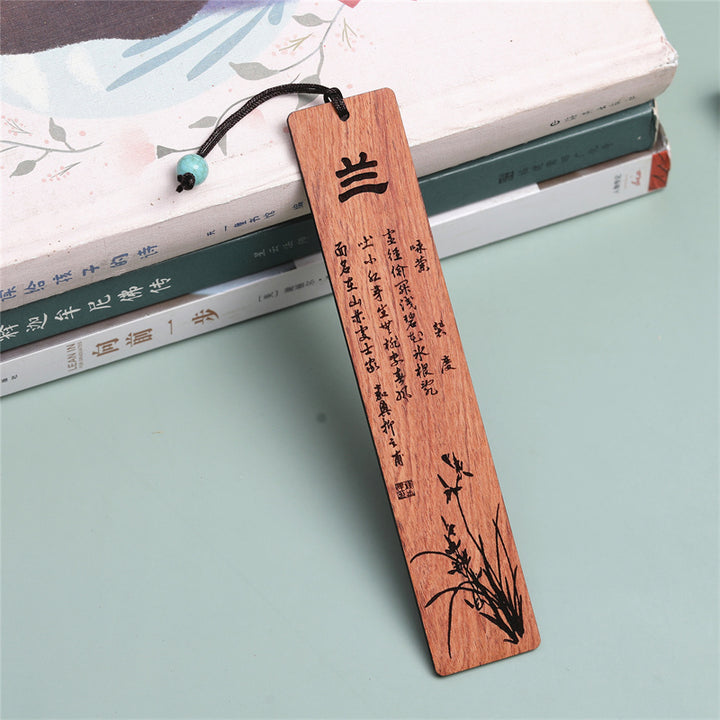 Buddha Stones、梅、蘭、竹、菊の木製ブックマーク、ギフトボックス付き