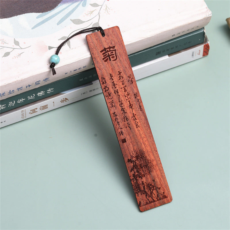 Buddha Stones、梅、蘭、竹、菊の木製ブックマーク、ギフトボックス付き