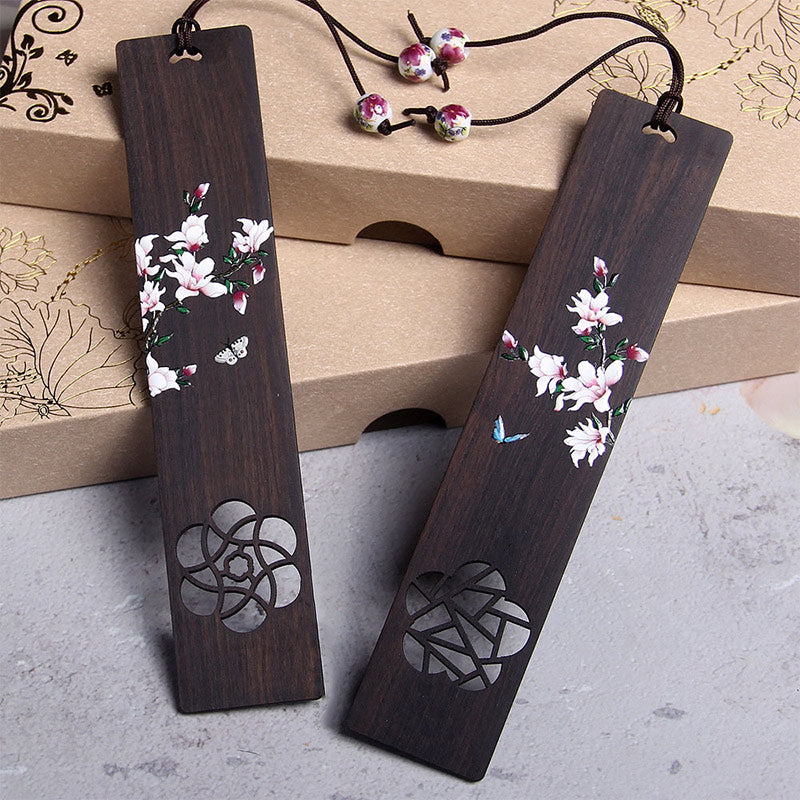 Buddha Stones、蝶、花、黒檀の木製ブックマーク、ギフトボックス付き