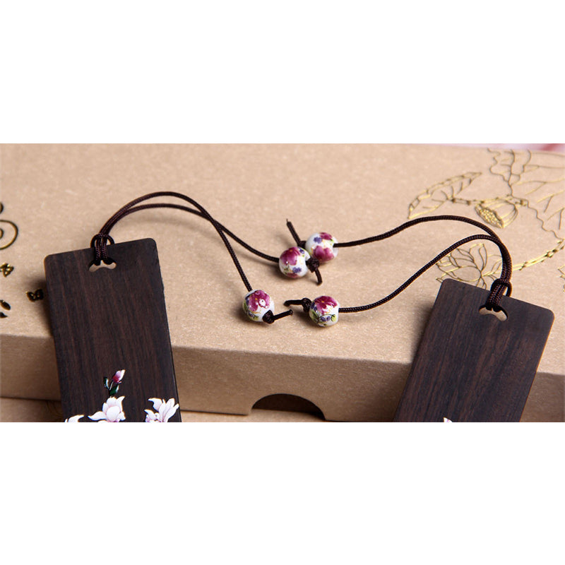 Buddha Stones、蝶、花、黒檀の木製ブックマーク、ギフトボックス付き