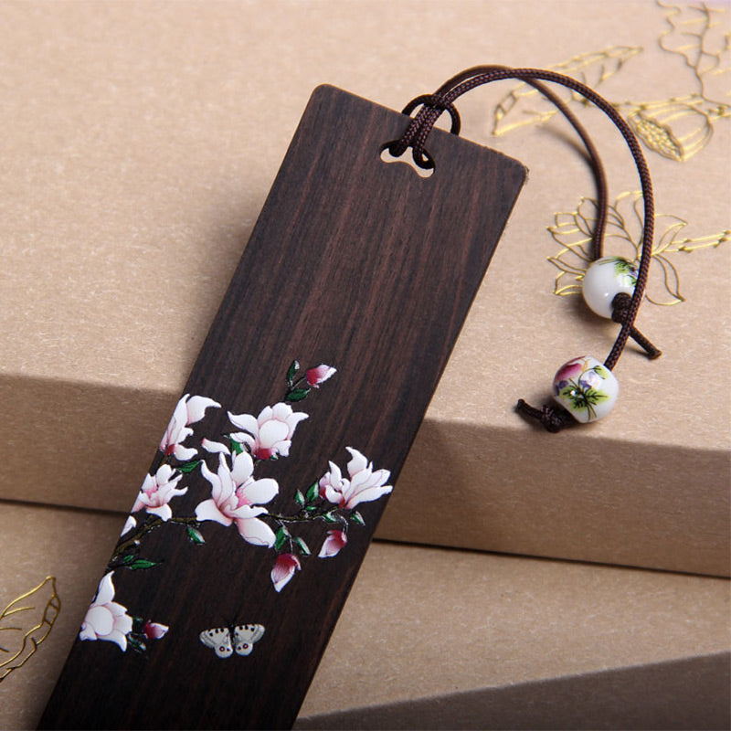 Buddha Stones、蝶、花、黒檀の木製ブックマーク、ギフトボックス付き
