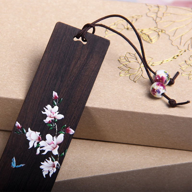 Buddha Stones、蝶、花、黒檀の木製ブックマーク、ギフトボックス付き