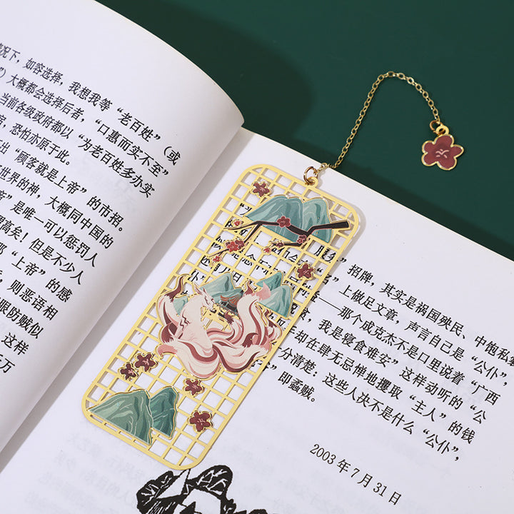 Buddha Stones、ヘラジカ、鯉、鶴、九尾の狐、金属真鍮、中空ブックマーク