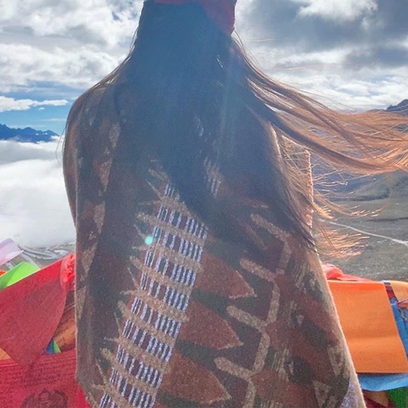 Buddha Stonesチベットショール クラシックな幾何学模様 冬用 心地よい旅行用スカーフ ラップ - image 10