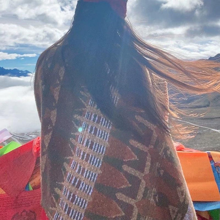 Buddha Stonesチベットショール クラシックな幾何学模様 冬用 心地よい旅行用スカーフ ラップ - image 10