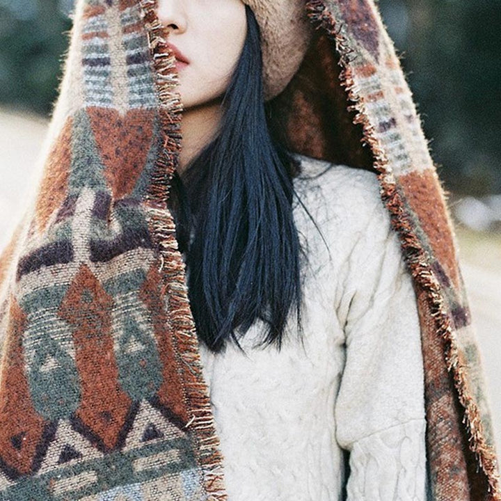 Buddha Stonesチベットショール クラシックな幾何学模様 冬用 心地よい旅行用スカーフ ラップ - image 5